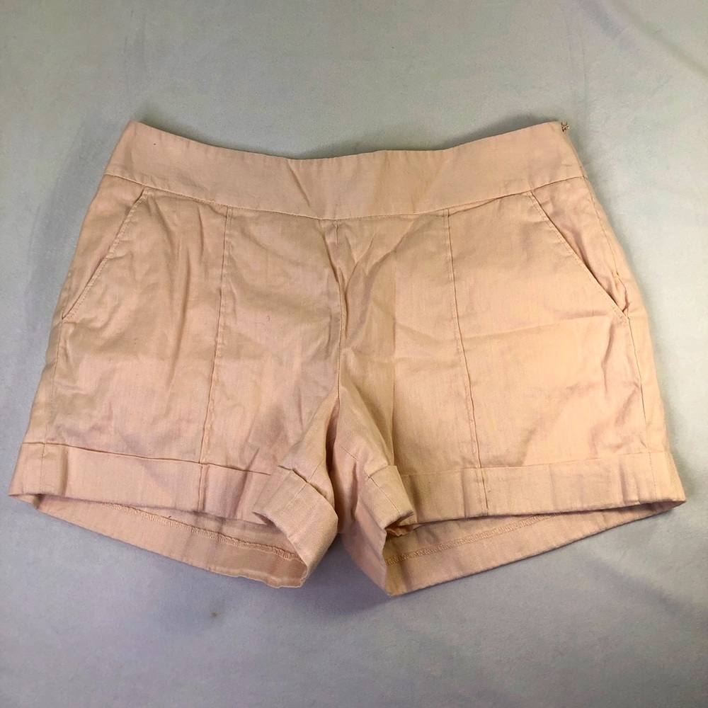 Loft Linen Pleated Shorts Pink Colorful Spring Pockets Cuffed Versatile Elegant